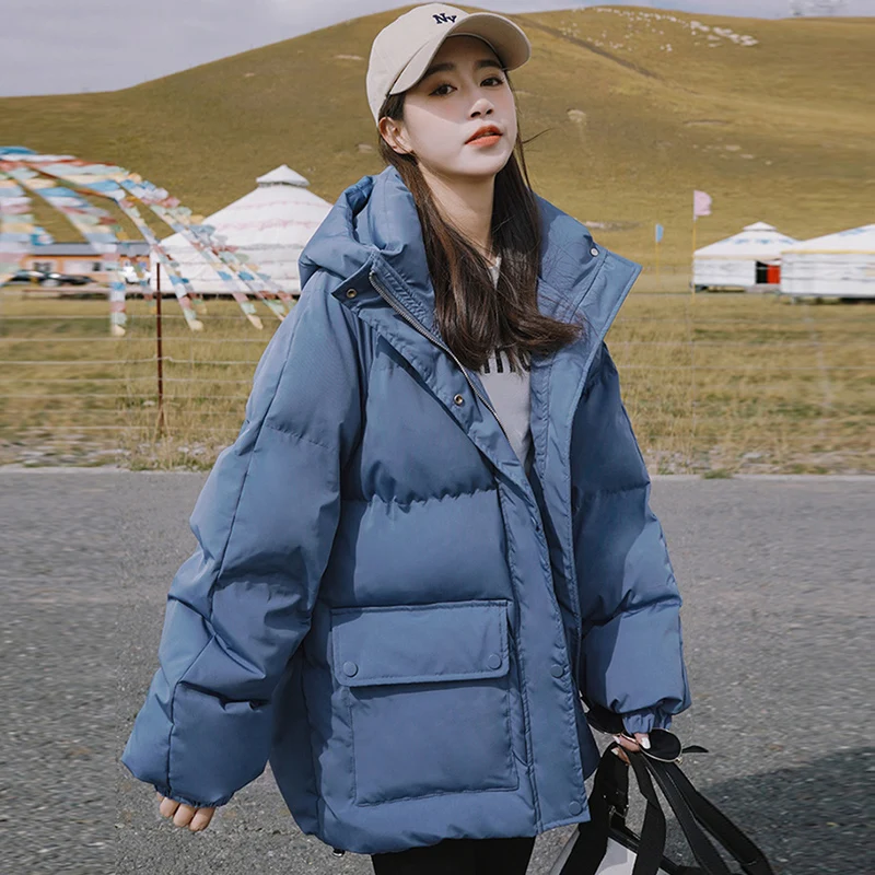 

Winter Jacket Sustans Women Parkas 2022 New Snowsuit Fashion Korean Loose Hooded Coats Long Sleeves Large Size Bread Clothes