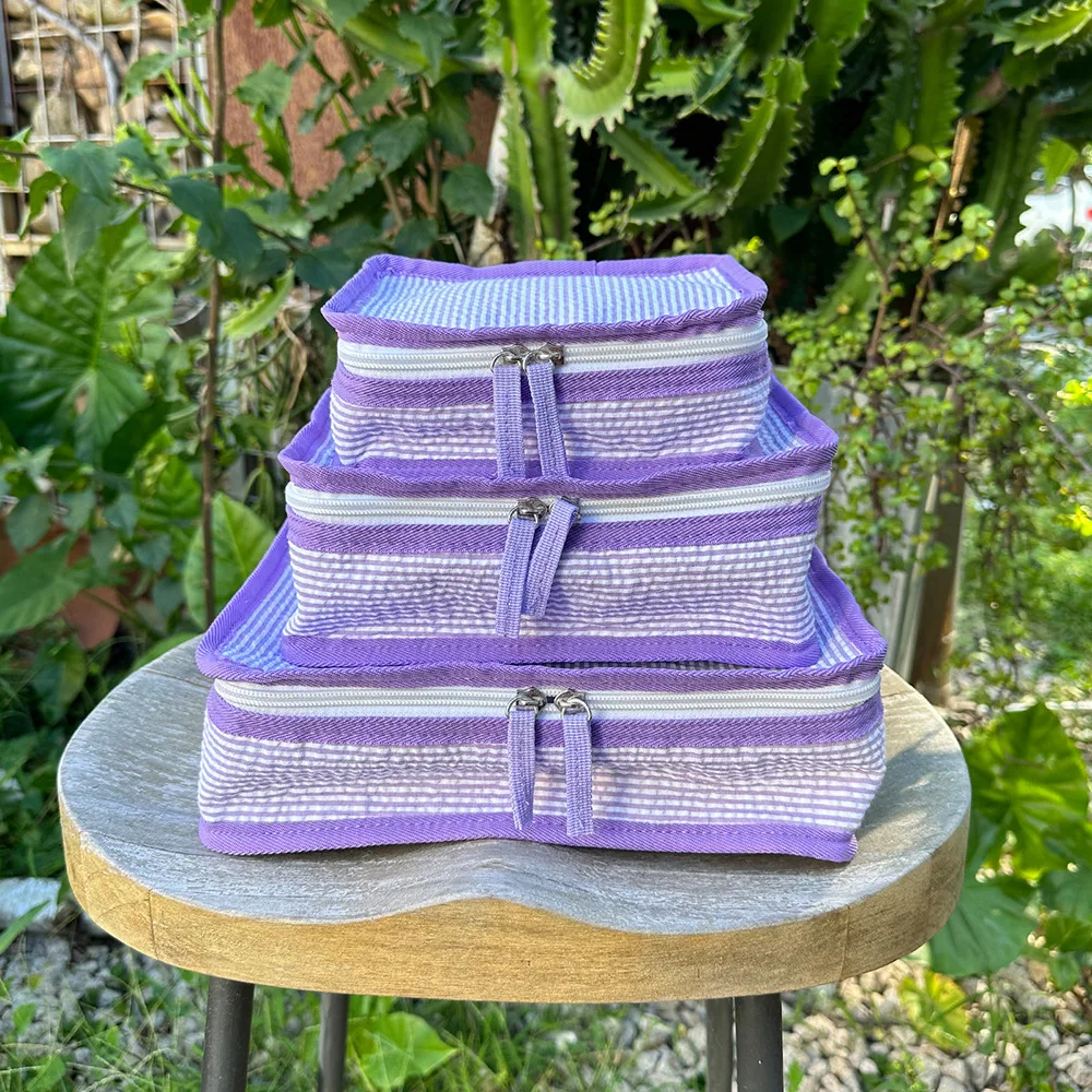 3PCS Seersucker Travel Storage Bag Set for Clothes Tidy Organizer Suitcase Pouch Travel Shoes Packing Cube Bag 2023