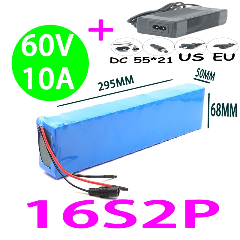 

Original 60V 16S2P 10Ah 18650 Li-ion Battery Pack 67.2V 10000mAh Ebike Electric bicycle Scooter with BMS 1000Watt plug