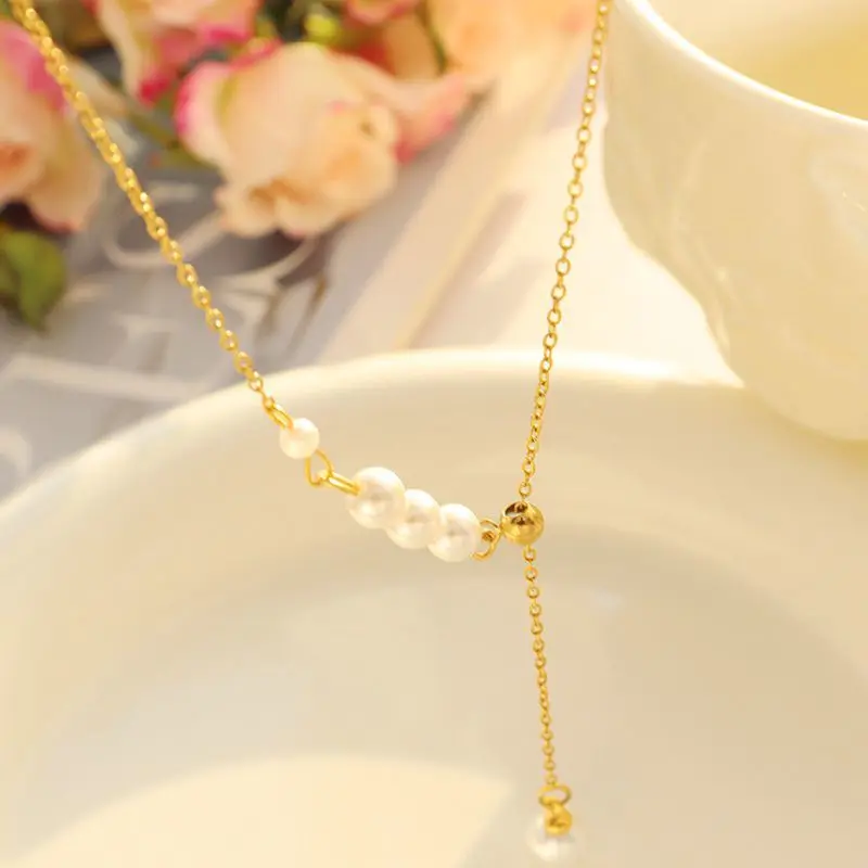 

Baroque Imitation Pearl Pendant Necklace Stainless Steel Minimalist Plated Gold Chain For Women Punk Accessories Fine Jewelry