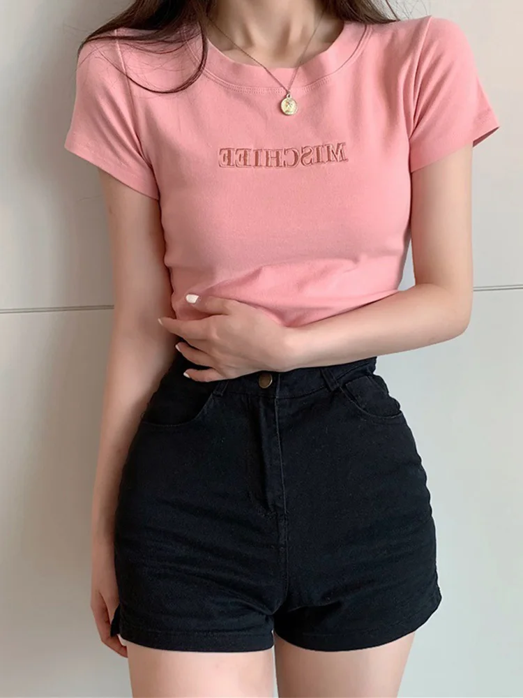 Женский топ с коротким рукавом чистая женская футболка брендовая летняя одежда