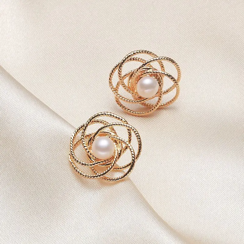 

Luxury Real Freshwater Pearls Sterling Silver 925 Plated 14k Gold Stud Earrings Women Jewelry Wedding Party Gift