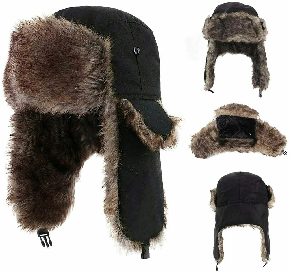 

Plush Men's Caps for Winter Outdoor Trapper Aviator Trooper Earflap Ski Warm Thick Ear Protection Waterproof Lei Feng Bomber Hat