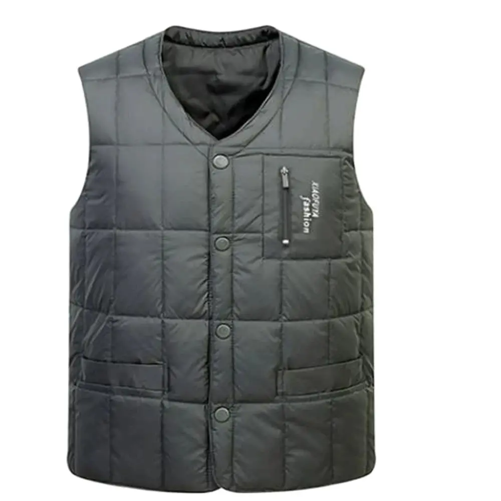 

White Duck Down Jacket Vest Men 2024 Winter Warm Sleeveless V-neck Button Down Lightweight Waistcoat Fashion Casual Male Vest