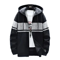 autumn winter men hooded coat color block zipper thickened plush jacket for daily wear