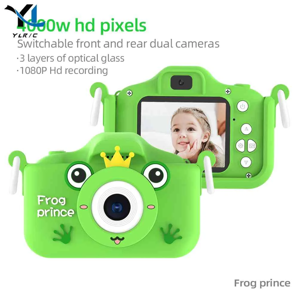 

2 Inch IPS Screen Children Camera Educational Toys Cartoon Frog Kids Video Camera USB Charging Digital SLR Camera with 32GB Card