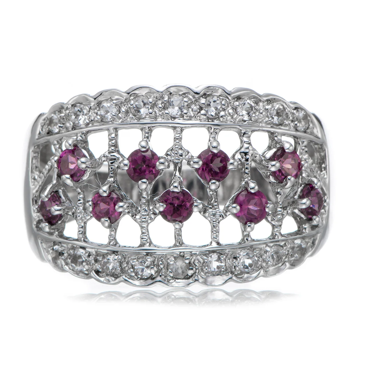 

GESIDE Rhodolite Rhodium Over Sterling Silver Ring