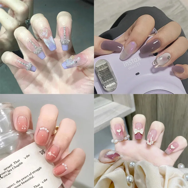 

Internet Celebrity Embossed Diamond Fake Nails Products Reusable Adhesive False Nail Supplies Glue Press Things Full Cover Tips
