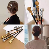 metal hairpin french pearl acetate fiber hair stick marble pattern plate hair device womens beauty hair accessories headwear
