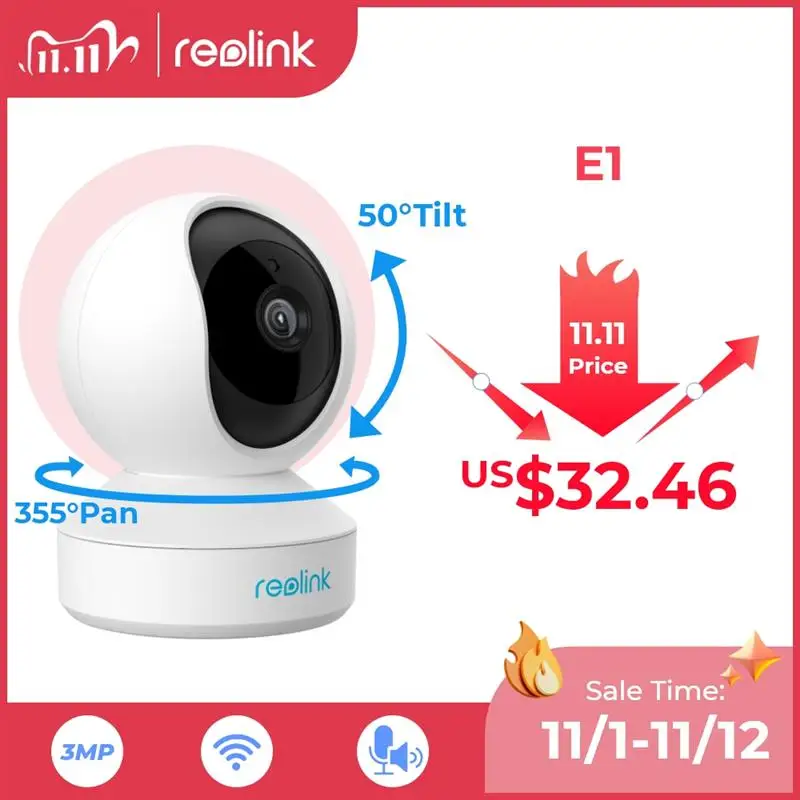 

IP-камера Reolink E1, 3 Мп, Full HD, Wi-Fi, 2,4 ГГц