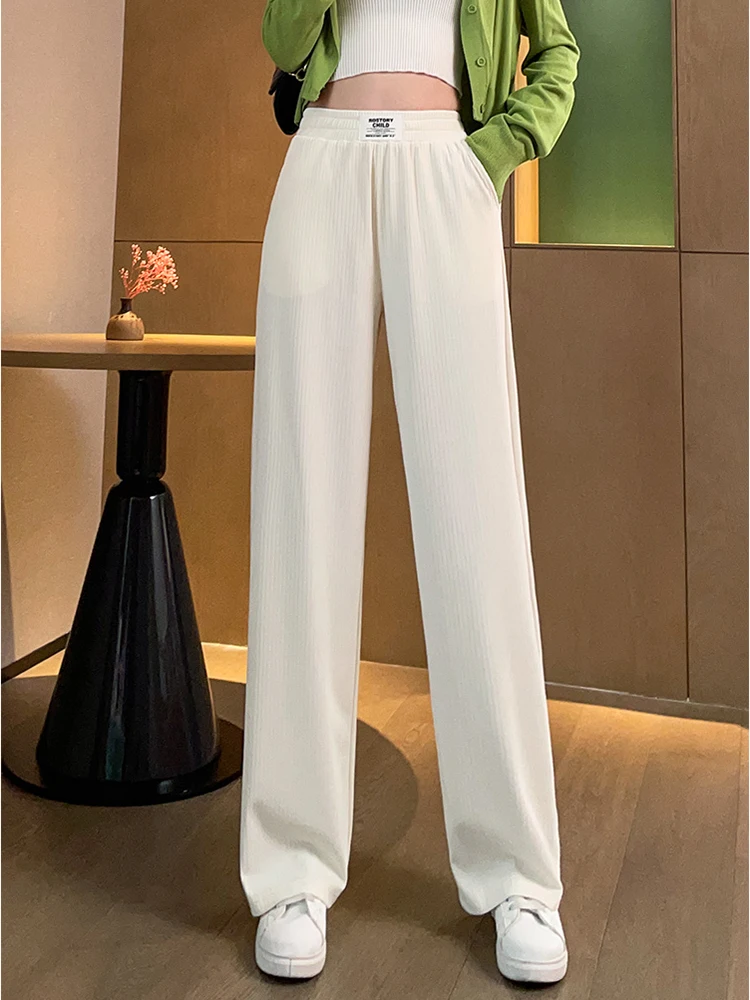 

Jmprs Summer Women Thin Pants Comfortable High Waist Knitted Solid Ladies Straight Pants Fashion Korean Female Trousers
