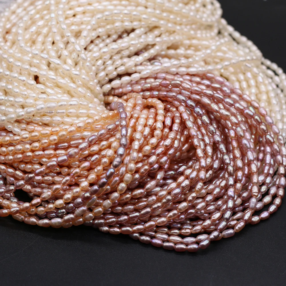 

3-3.5mm Natural Freshwater Pearl Beading Rice Shape Real Pearls for DIY Charms Bracelet Necklace Jewelry Making Strand 36cm