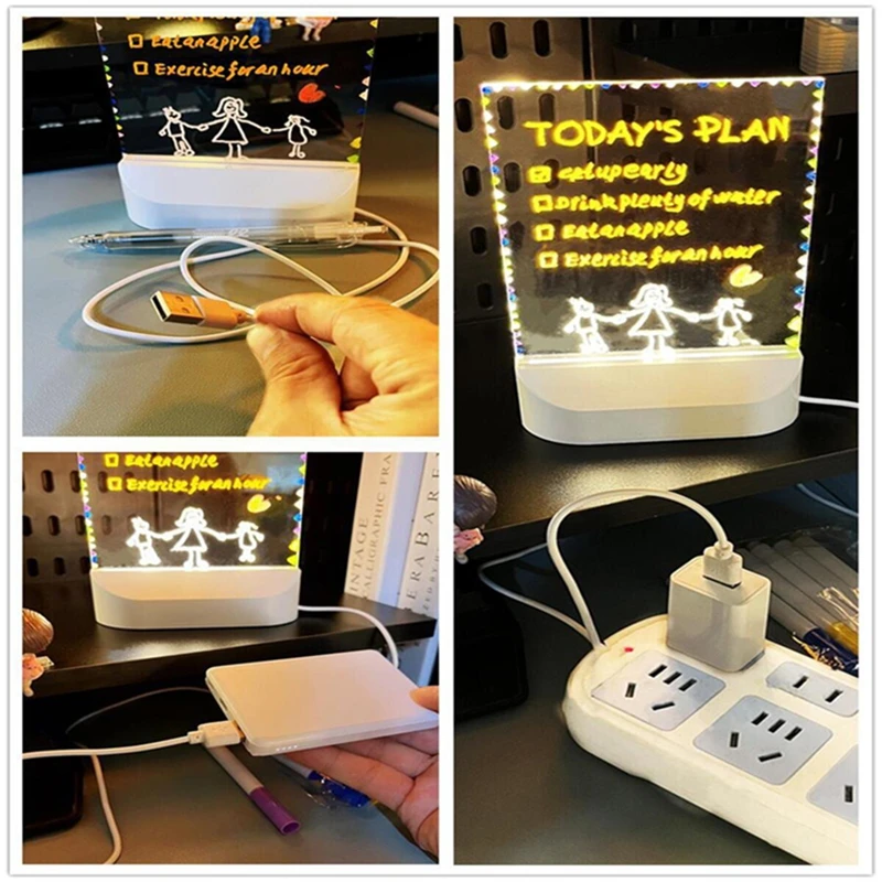Светодиодная детская светящаяся доска для рисования, стираемая подсветка, USB-разъем, ночник, креативная игрушка «сделай сам», с 7 ручками, подарок, новинка (art.: 3920d46f939fc) - 3920d46f939fc