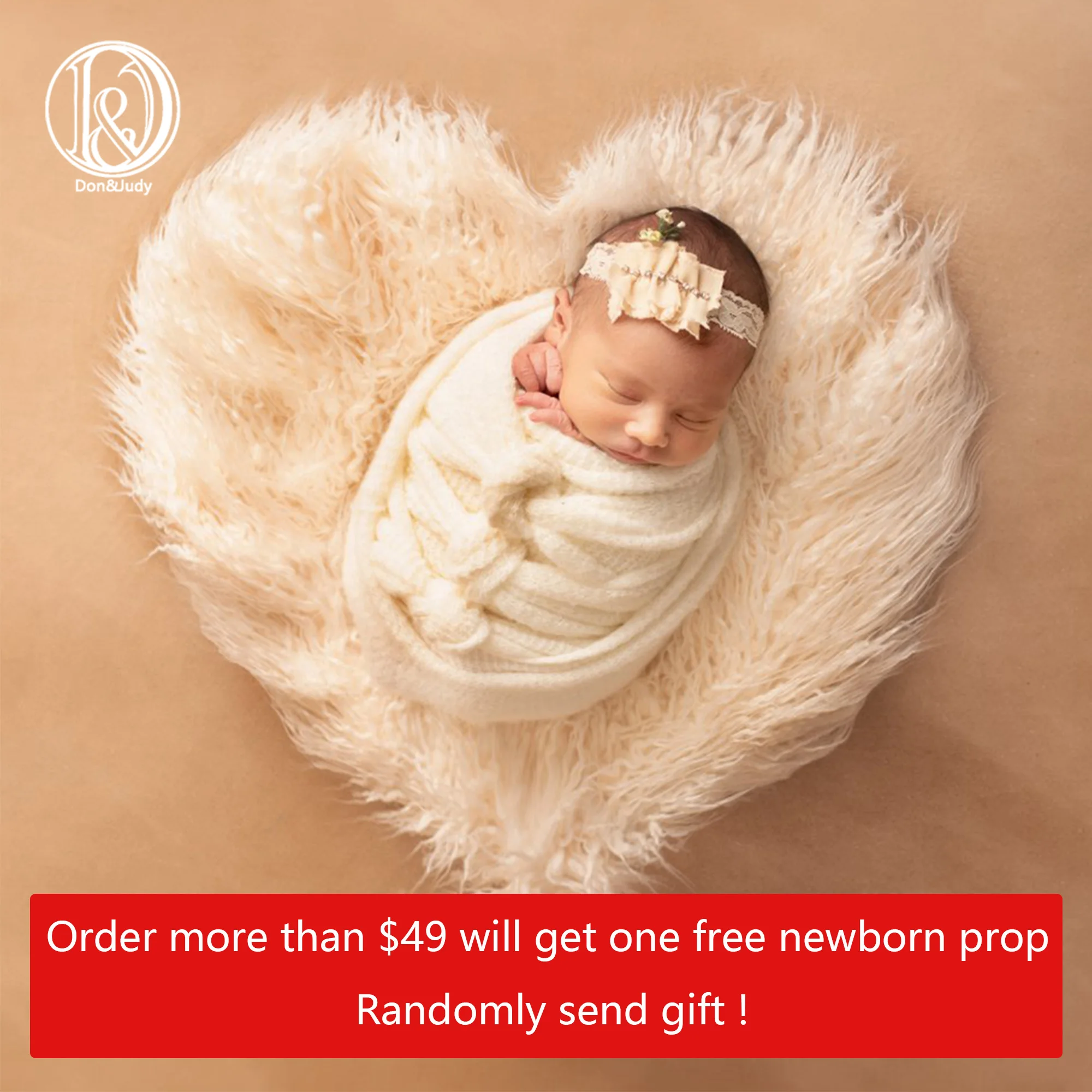 Don&Judy Heart Layers Newborn Baby Soft Faux Fur Long Pile Photograph Blanket Infant Background Photo Prop Basket Stuffer Filler
