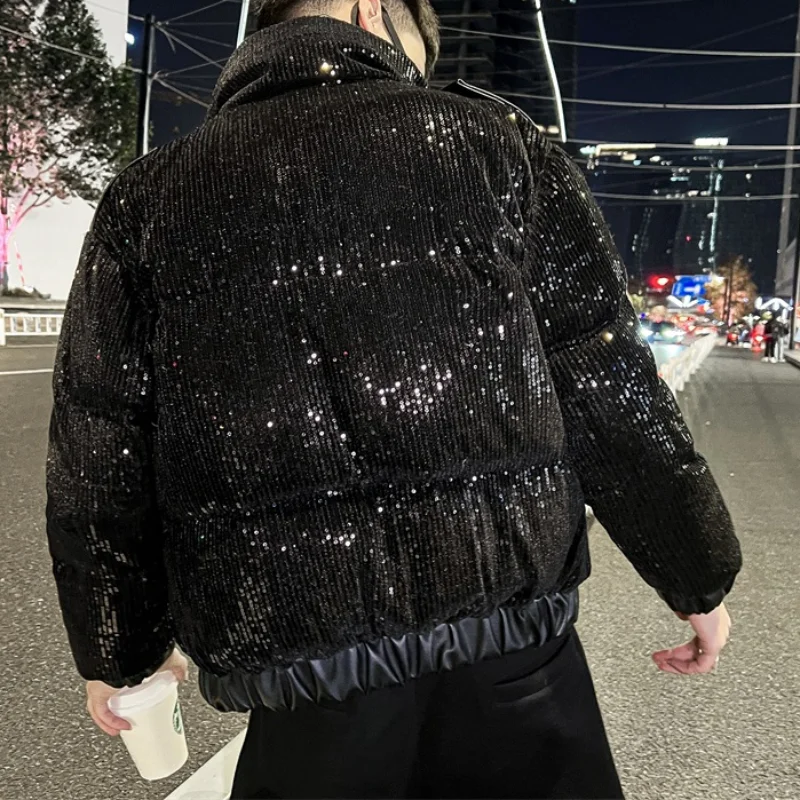 Luxury Sequins Men's Parkas Winter Thick Keep Warm Casual Short Jackets Waterproof Streetwear Puffer Overcoat Men Clothing M-2XL