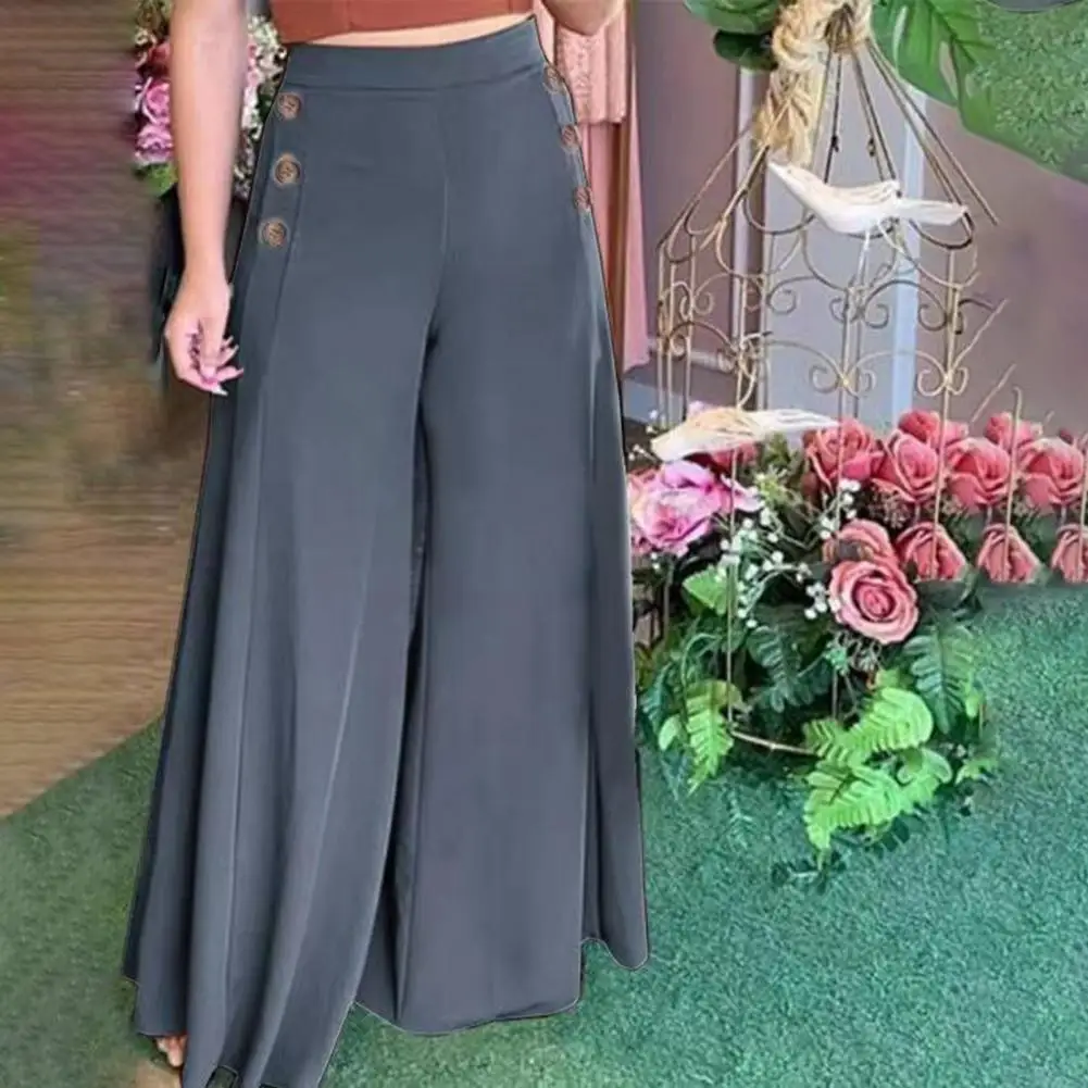 

Casual Wide Leg Women Trousers Vintage High Waist Elastic Waistband Casual Pants Straight Buttons Wide Leg Pants Streetwear