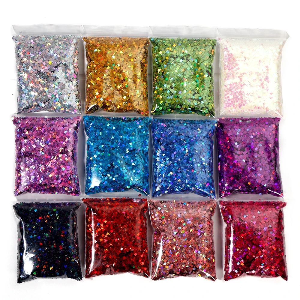

50g/Bag Sparkly Star Nail Glitter Flakes Mixed Four/Five-pointed Star Chunky Chameleon Sequins Spangle Sequins For DIY Manicure