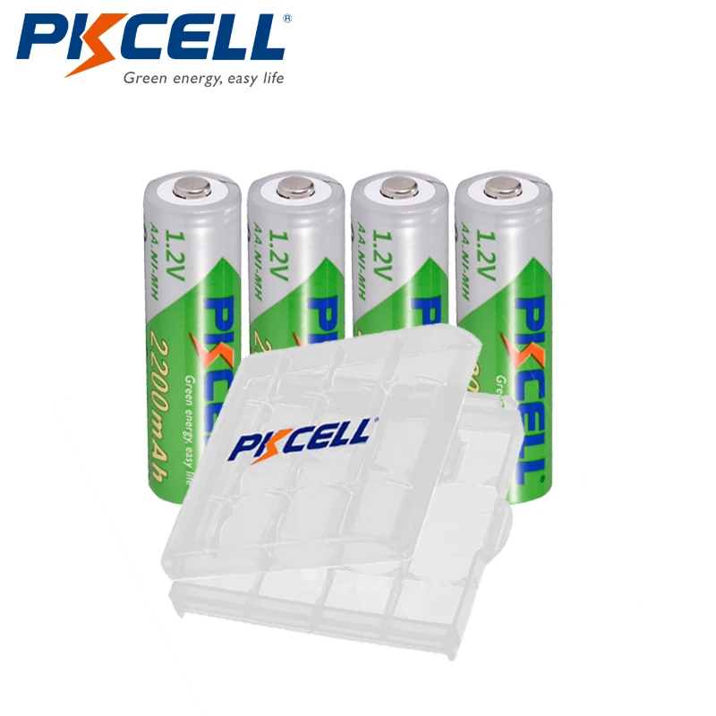 

4PCS PKCELL 1.2V AA Rechargeable Battery 2200mAh NiMH Low self-discharge Battery Batteries+1Pcs Battery case For Digital Camera