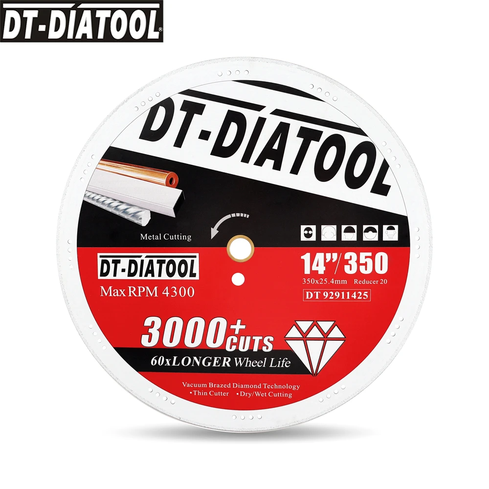DT-DIATOOL 1pcDia 14''/350mm Diamond Metal Vacuum Brazed Saw Blade Metal Cutting Disc For Cut Iron Grinder Cut-off Wheel Blade