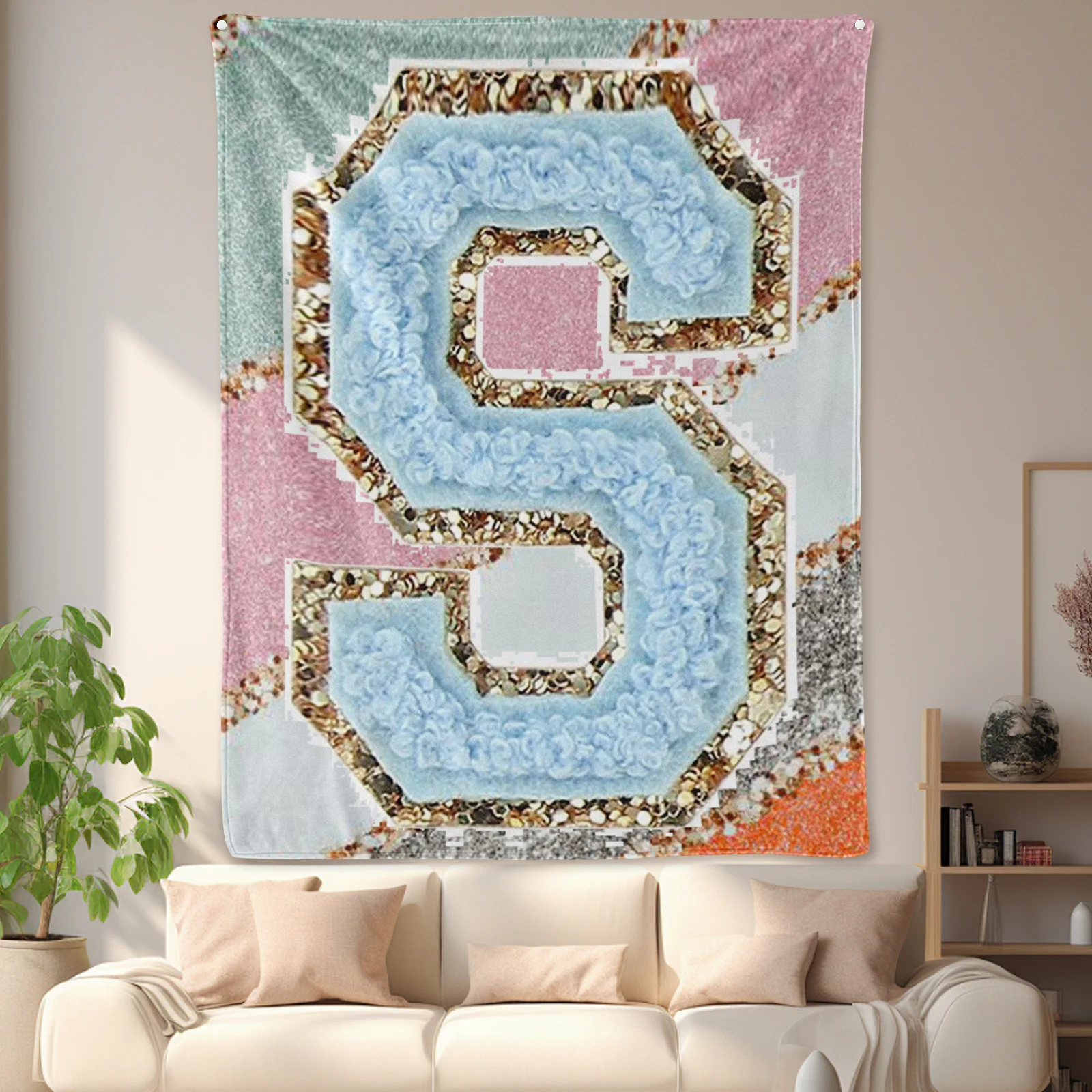 Кашемировое одеяло S золотисто-синее