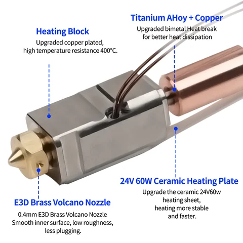 Обновленный комплект Hotend для артиллерии Sidewinder X1/X2 Genius, термистор, тепловая трубка, тепловой блок, горло, насадка для вулкана, детали 3D-принтера