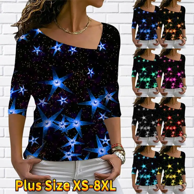 

Футболка женская с длинным рукавом, модная рубашка с радужным большим принтом кленовых листьев, с диагональным воротником, в стиле Харадзюк...