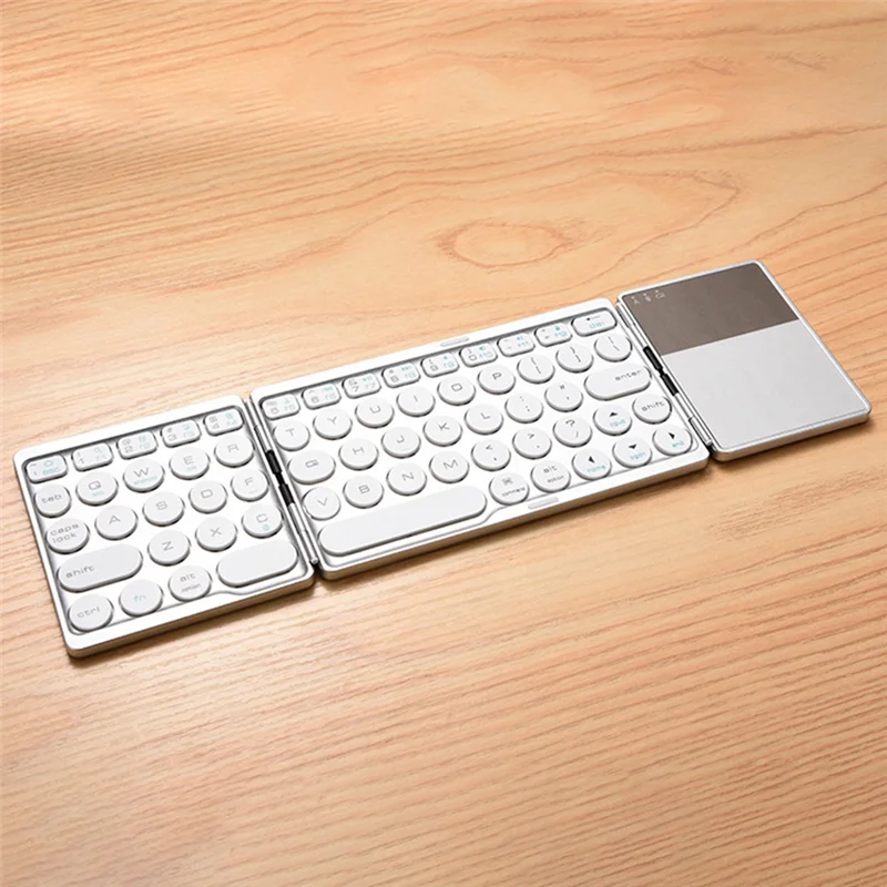 

Складная Bluetooth клавиатура, беспроводная клавиатура с тачпадом, перезаряжаемая для планшетов, ноутбуков, Android, Windows, телефонов, серебристая