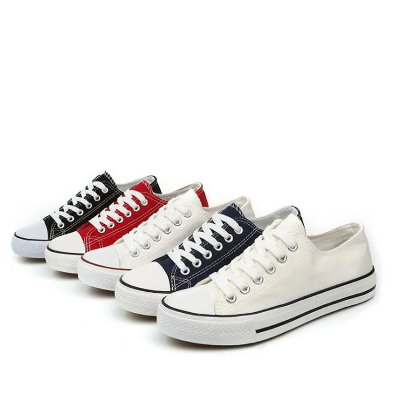 

New Men Canvas Sneakers Women Casual Shoes Classic Unisex Skateboarding Shoes Low-top Lace-up Durable Footwear White Black Solid