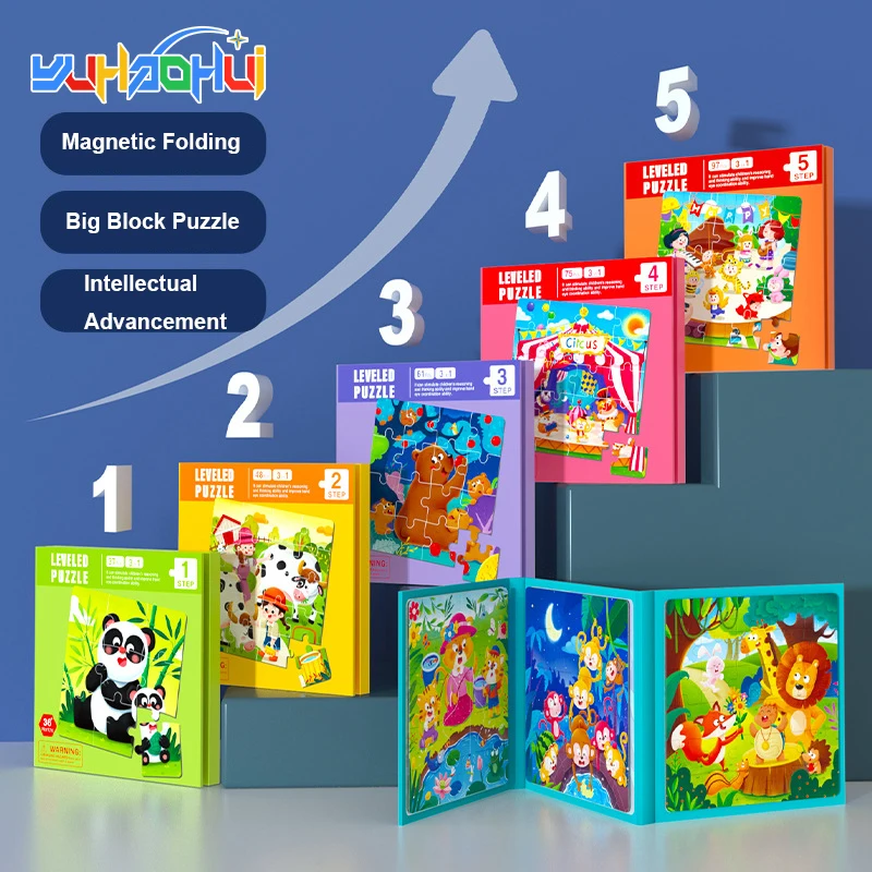 Montessori Kids Toys Magnetic Advance Educate Book 3-In-1 Fruit Animal Marine Dinosaur Cognitive Early Education Puzzle Play