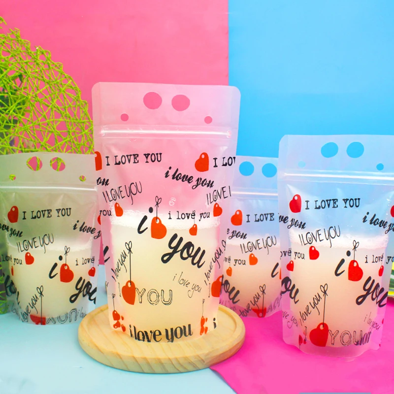 

50pcs Transparent Juice Liquid Storage Bags Disposable Ziplock Bag Drinks Milk Tea Handbag Cartoon Animals Thicken Food Package