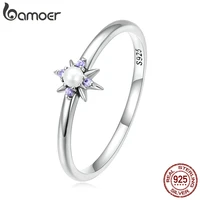 bamoer 925 sterling silver exquisite cubic zirconia shell bead star rings for women mysterious band matching bridal wedding gift