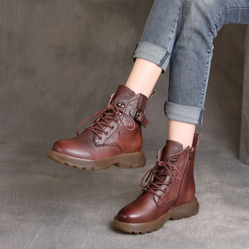 

2021 Autumn Winter New Ankle Boots Lace-up Motorcycle Boots Women Side Zipper Woman Boots Retro Martin Boots Causal zapatos