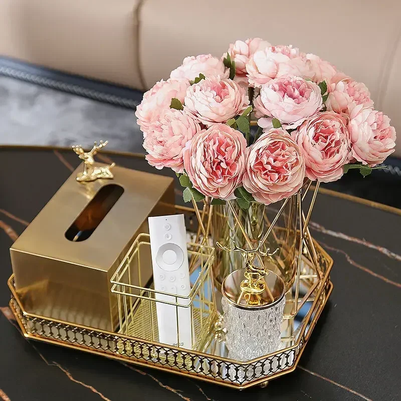 Роскошная металлическая золотая коробка для салфеток поднос банка хранения