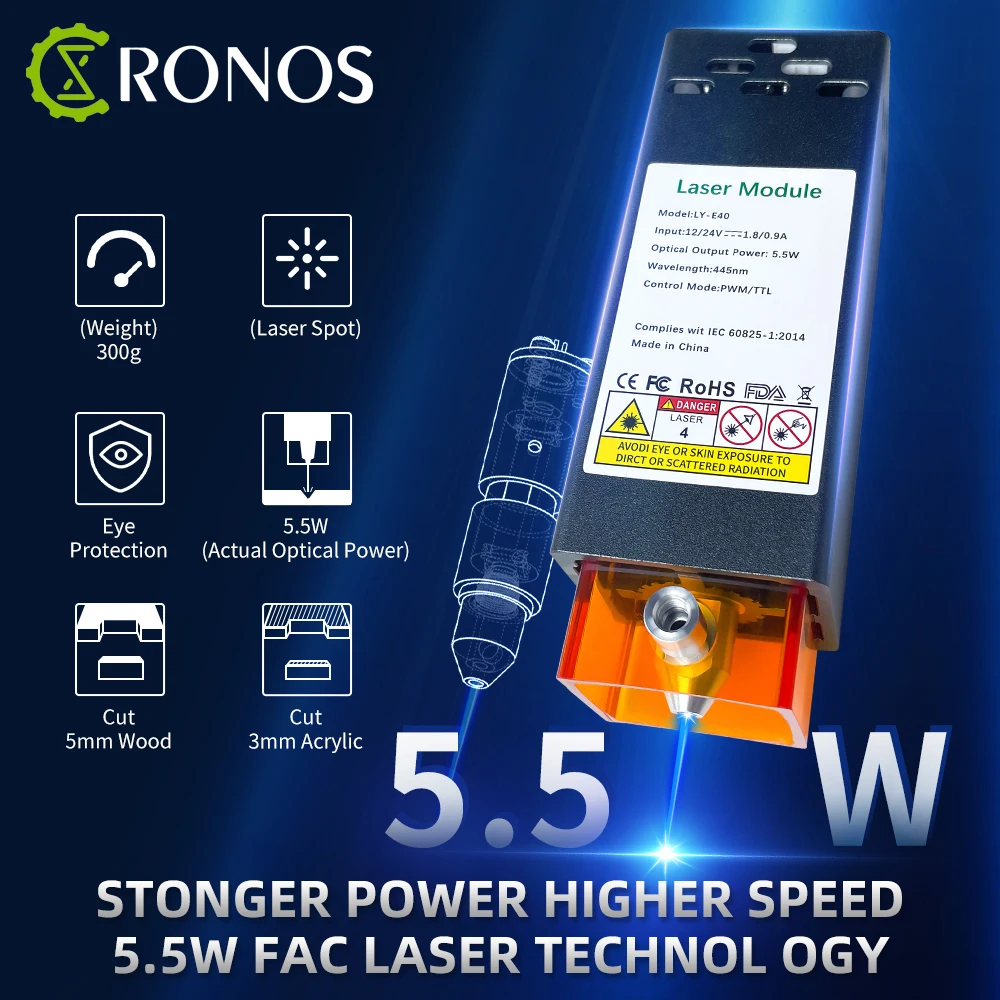 

Профессиональный лазерный модуль 450 нм 40 Вт, фиксированный фокусный модуль, TTL модуль, технология сжатых точек, для лазерного гравера, режущих инструментов