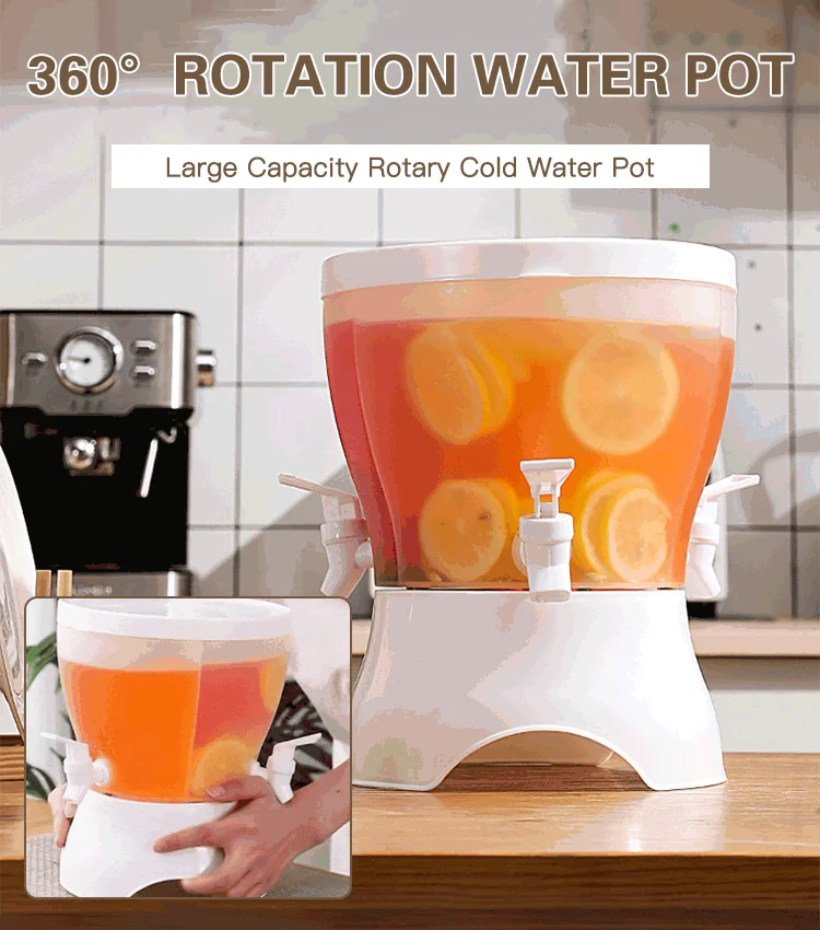 

large-capacity Rotary cold kettle Refrigerator cold kettle double tap fruit juice pot flower tea ice bucket separated cool
