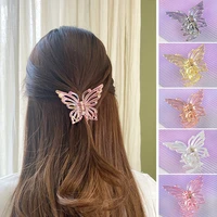 2022 fashion women hair grips candy color sweet fairy butterfly claw clips solid color transparent hair claw girls accessories