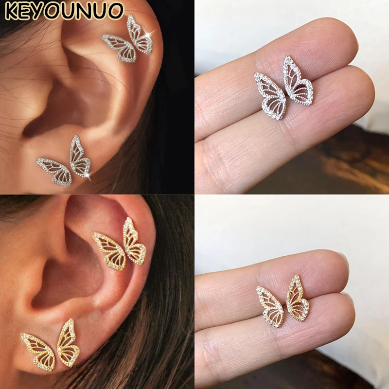 

KEYOUNUO Gold Silver Filled CZ Stud Earrings For Women Lovely Zircon Butterfly Wing Earrings Fashion Party Jewelry Wholesale