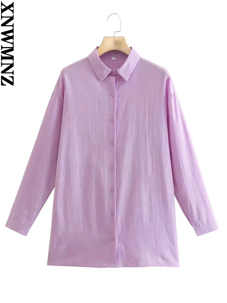 

XNWMNZ 2022 Женская модная Свободная Повседневная рубашка с отворотом топ ретро с длинным рукавом однотонная женская шикарная рубашка