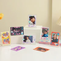 3 inch acrylic photo frame idol postcards display holder magnetic checkerboard lacework transparent cards desktop decoration