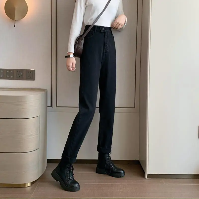 

N3683 High waist jeans women's new slim straight wide leg harem pants jeans