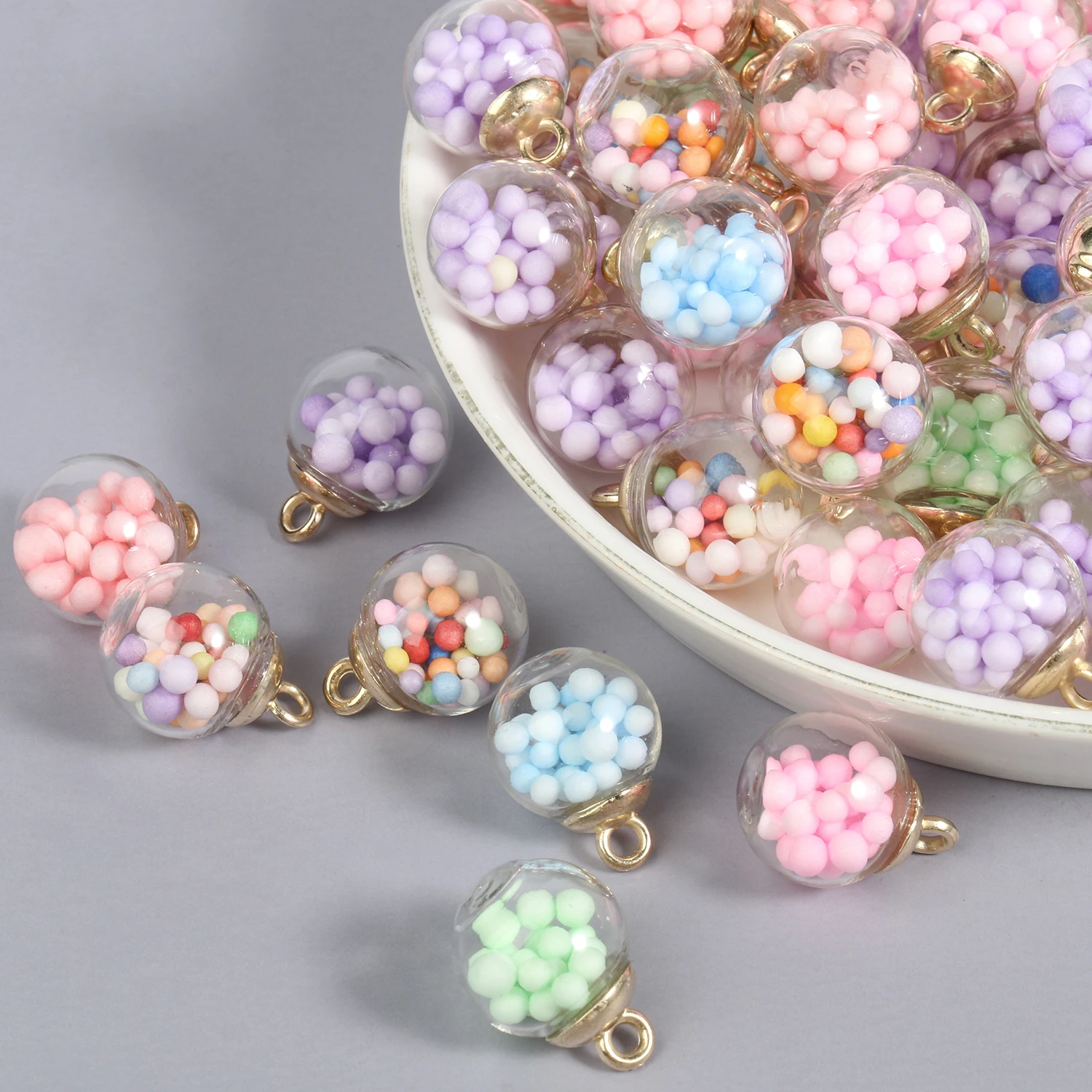 New 20pcs/lot 21x16mm Bubble Foam Transparent Glass Ball Charms Pendant Crafts for Jewelry Making Findings DIY Earrings Necklace |