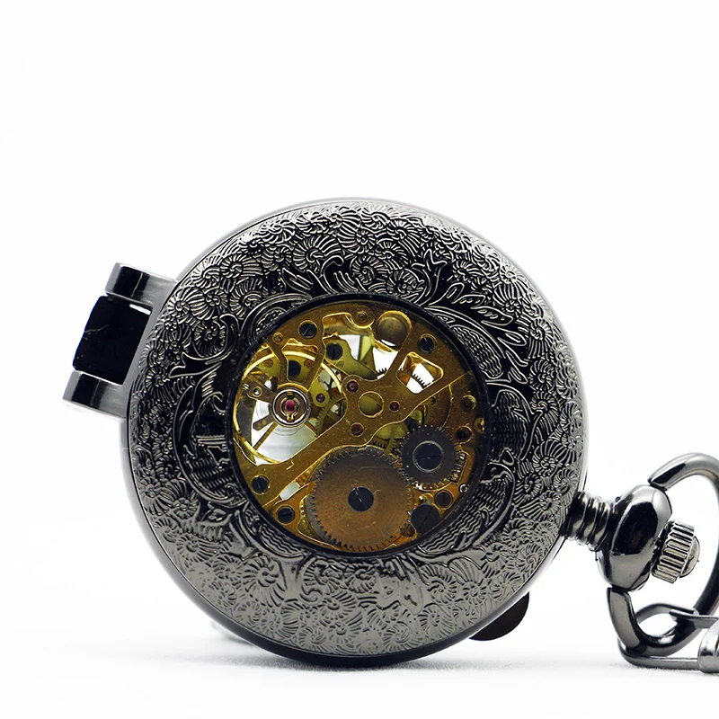 Vintage Engraved Mechanical Pocket Watch Arabic Numerals Display Belt Chain Clock Men's Ladies Memorial Gift