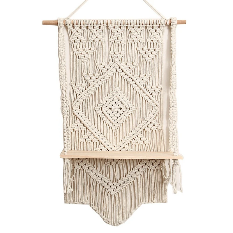 

Handmade Tassel Macrame Wall Hanging Shelf Boho Cotton Rope Woven Tapestry Plant Hanger Wood Shelf Wall Decor