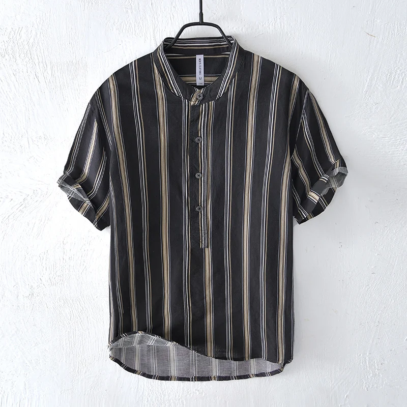 Рубашка мужская с коротким рукавом и воротником-стойкой |