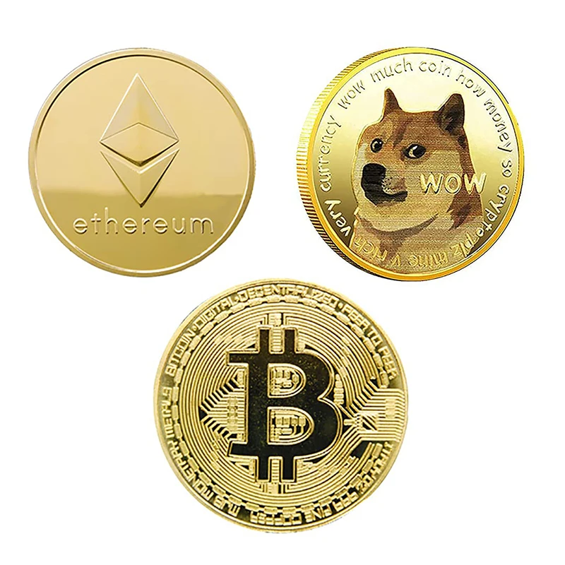 Premium Commemorative Bitcoin Coin Ethereum Coin Dogecoin Coin for Cryptocurrency Fans with Protective Case Plated Collectors