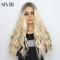 sivir synthetic lace wigs for women ombre blonde wig cosplay lolita long wavy natural high quality hair heat resistant use daily