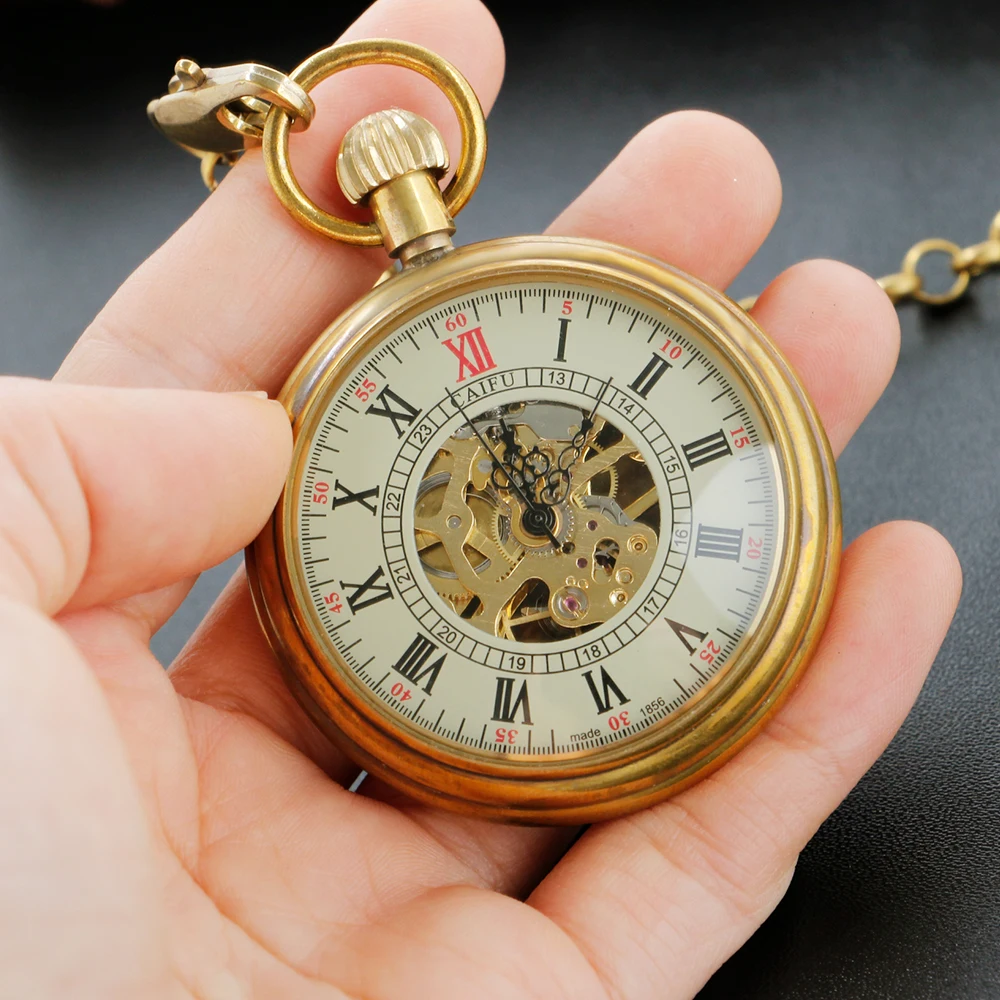 Classic Antique Simple Hollow Digital Display Mechanical Pocket Watch Men's Necklace Pendant Clock Retro Gentleman Accessories