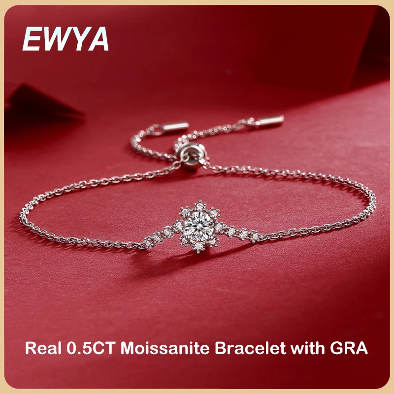 

EWYA 100% Real GRA Certified 0.5CT 5mm Moissanite Bracelet for Women S925 Sterling Silver Diamond Link Bracelets Fine Jewelry