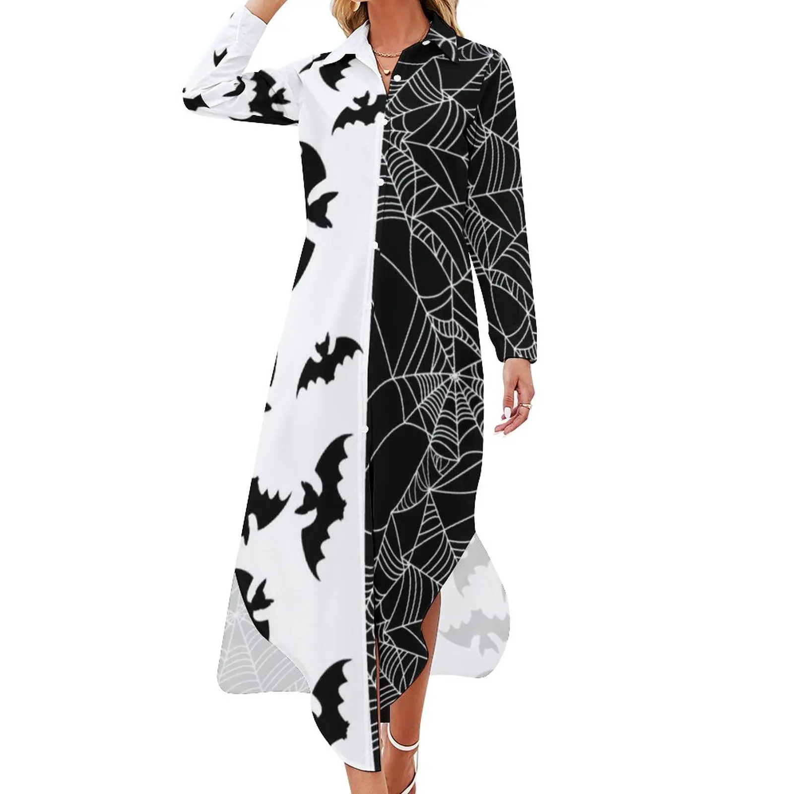 

Черно-белое двухцветное шифоновое платье, модные платья летучая мышь и паутина, Стильное повседневное платье, женское сексуальное индивидуальное платье большого размера 5XL 6XL