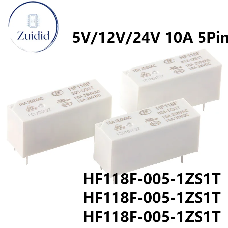 

5/1pcs Power Relays HF118F HF118F-005-1ZS1T HF118F-012-1ZS1T HF118F-024-1ZS1T DC 5V 12V 24V 5VDC 12VDC 24VDC 1ZS1 10A 5PIN Relay